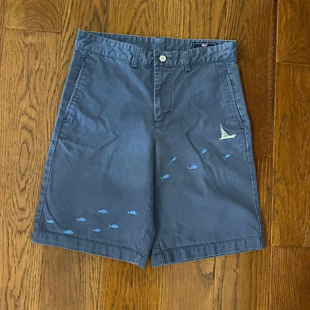 Vineyard Vines boys size 18 navy blue shirts with fish and a boat